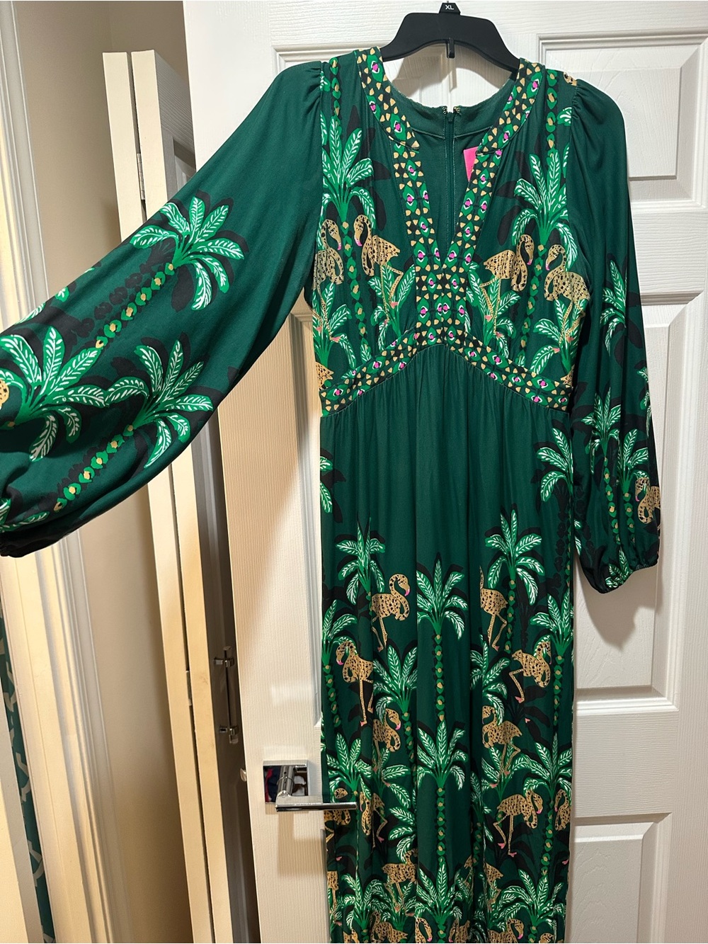 Lilly Pulitzer Green Maxi Dress with Palm & Leopard Print